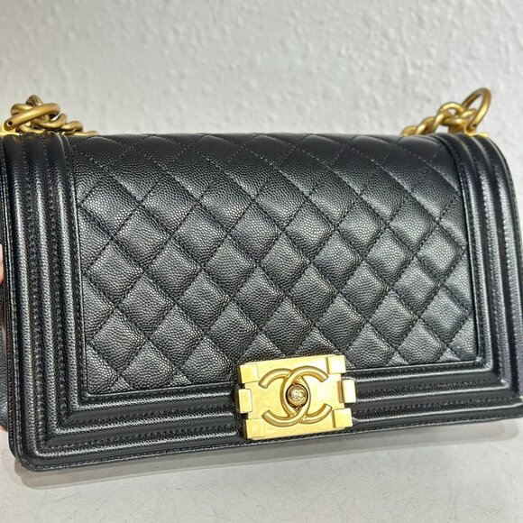 Chanel Black Caviar Leather Medium Boy Bag Shoulder Bag Crossbody - Picture 7 of 9